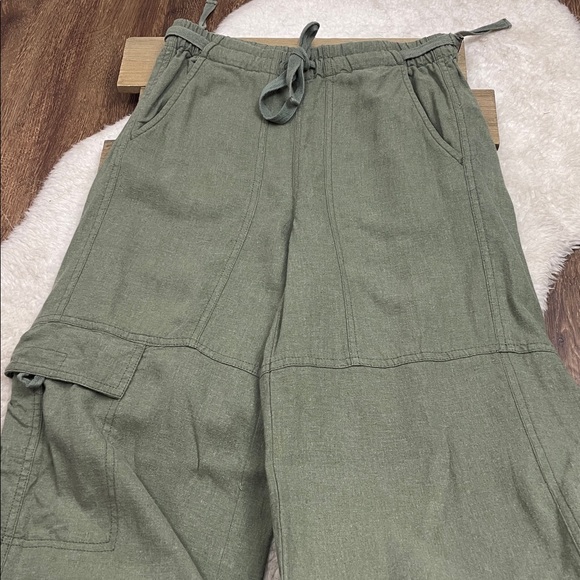 Pilcro Anthropologie Linen Beach Cargo Pants Green - Picture 5 of 8